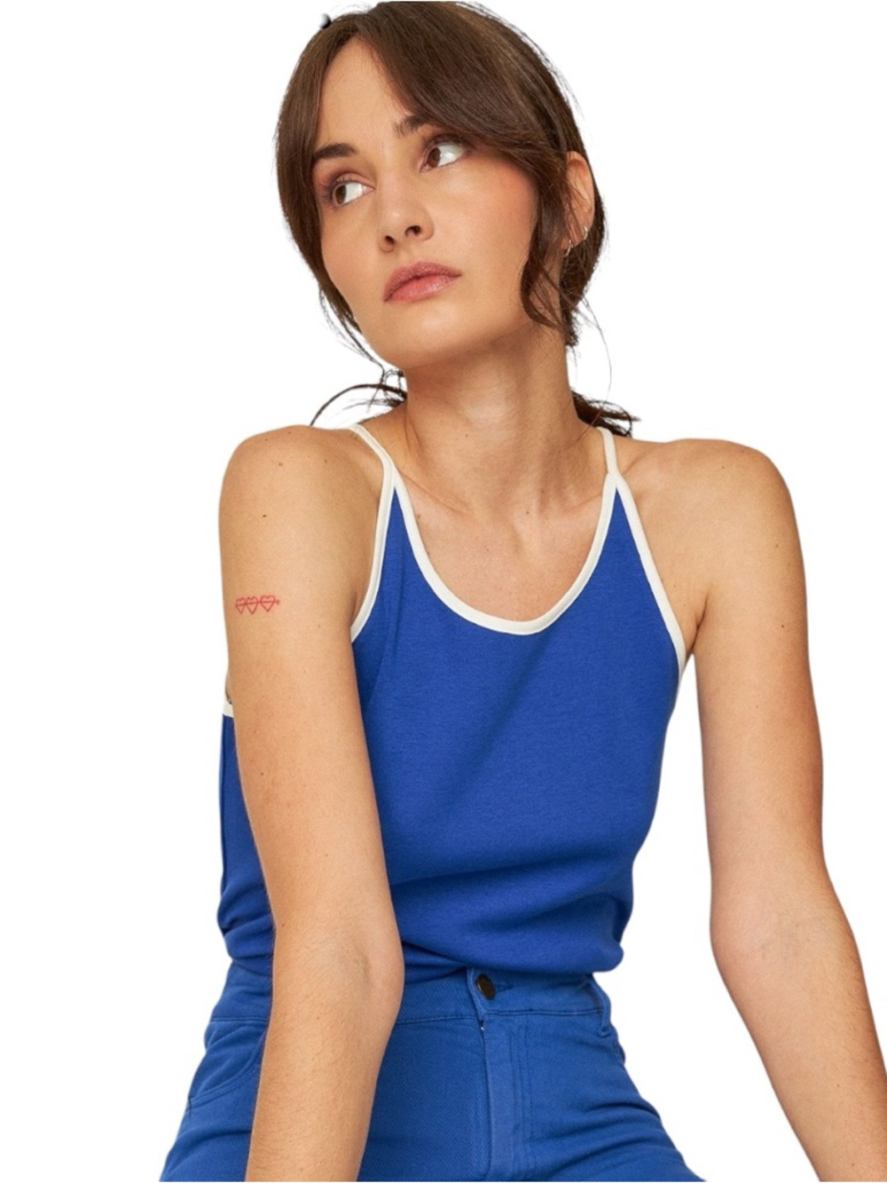 SKFK Liba Indigo Blue Tank White Contrast Trim Minimalist Cotton Top US Size 6 - Picture 9 of 9